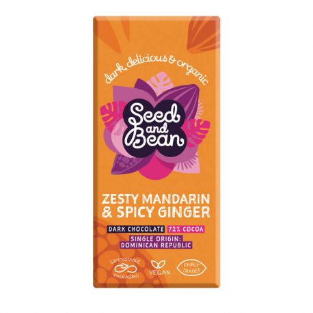 SEED&BEAN CHOCOLATE NEGRO 72% MANDARINA Y JENGIBRE 75 G